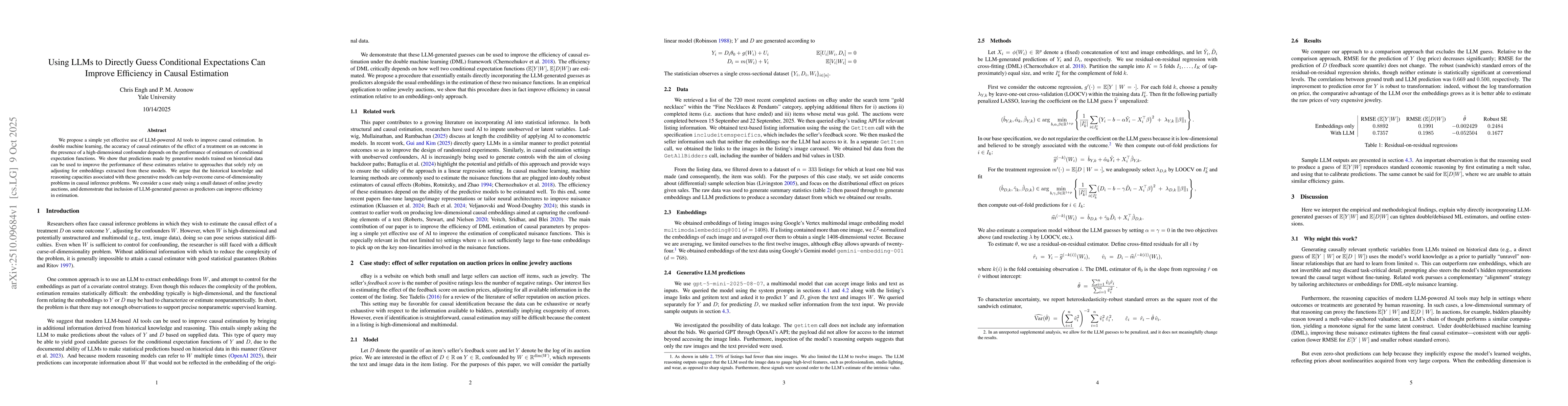 Thumbnail for Using LLMs to Directly Guess Conditional Expectations Can Improve
  Efficiency in Causal Estimation