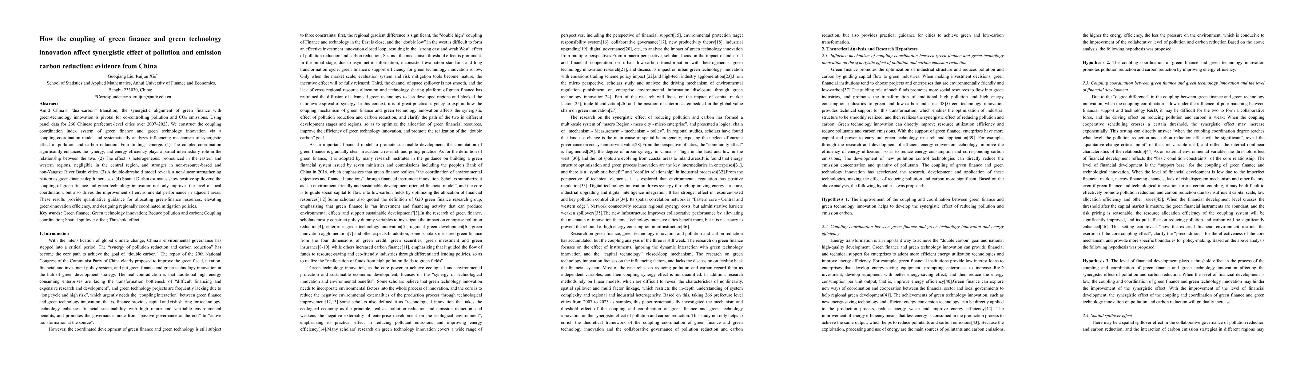 Thumbnail for How the coupling of green finance and green technology innovation affect
  synergistic effect of pollution and emission carbon reduction: evidence from
  China