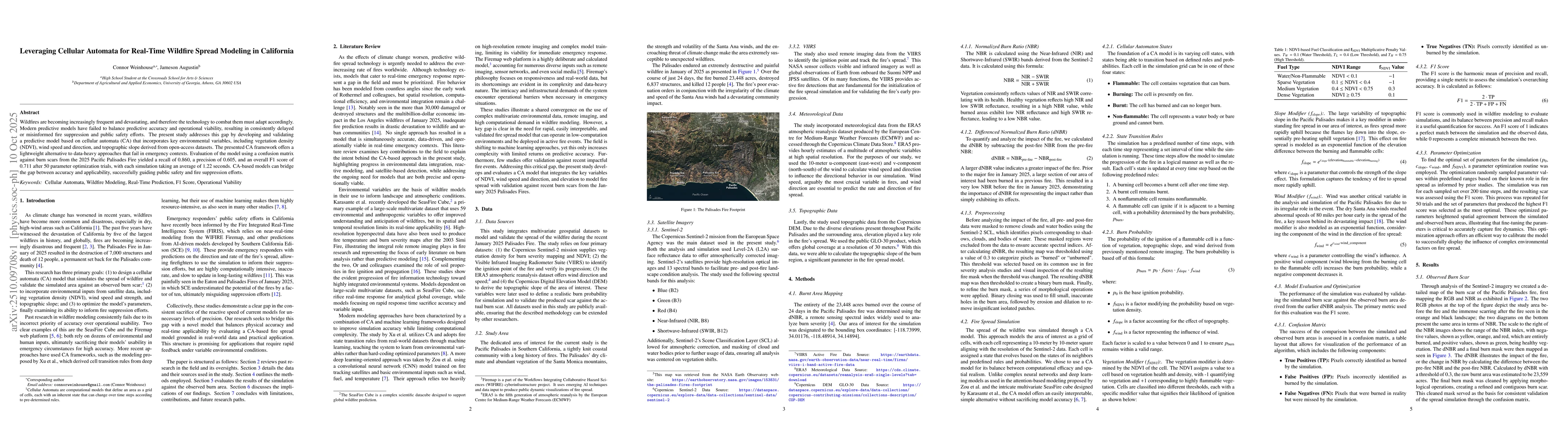 Thumbnail for Leveraging Cellular Automata for Real-Time Wildfire Spread Modeling in
  California