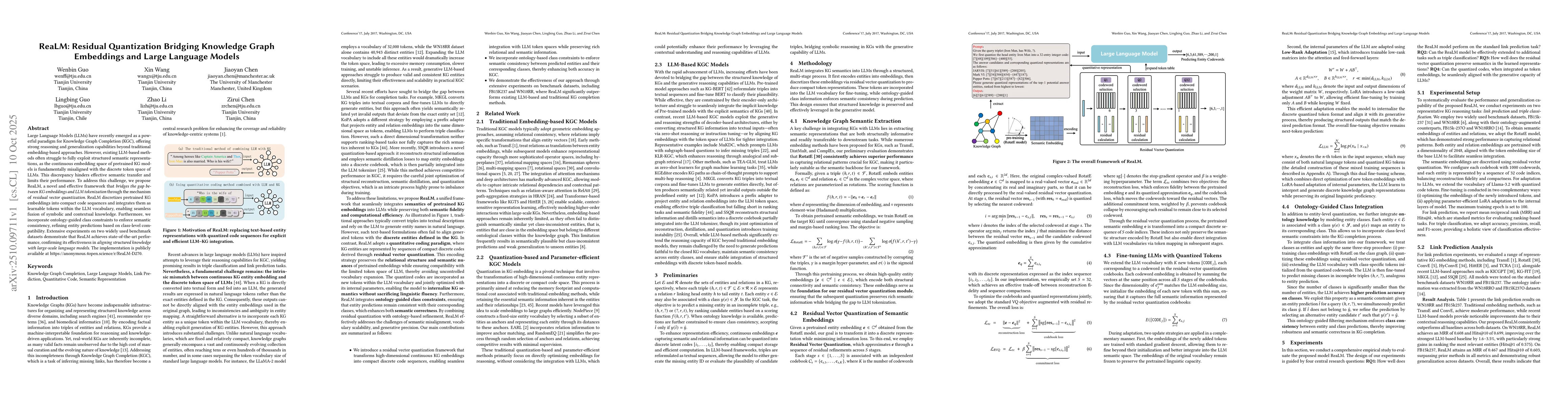Thumbnail for ReaLM: Residual Quantization Bridging Knowledge Graph Embeddings and
  Large Language Models