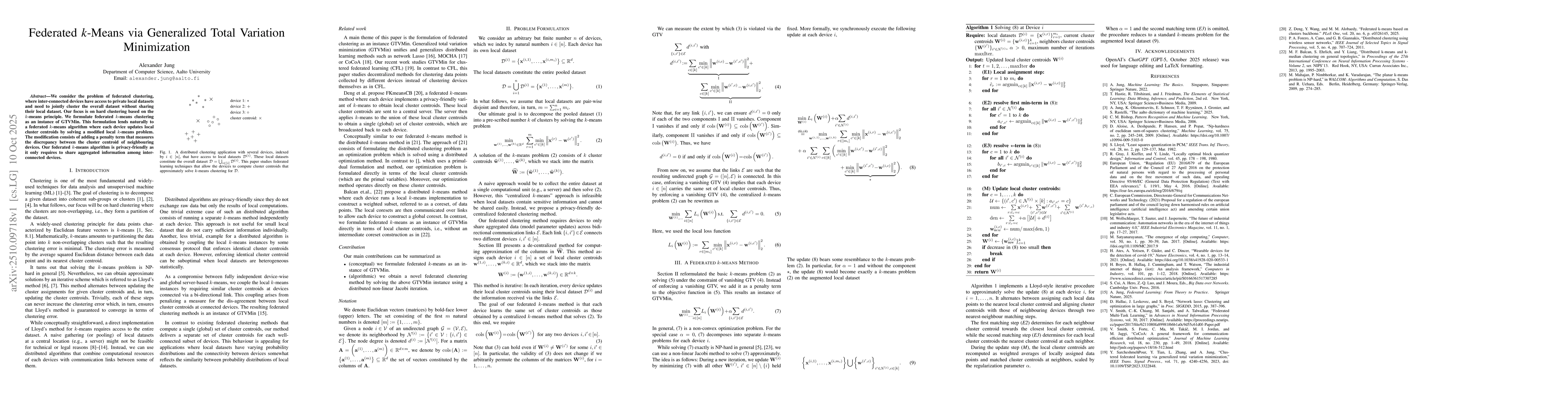 Thumbnail for Federated k-Means via Generalized Total Variation Minimization