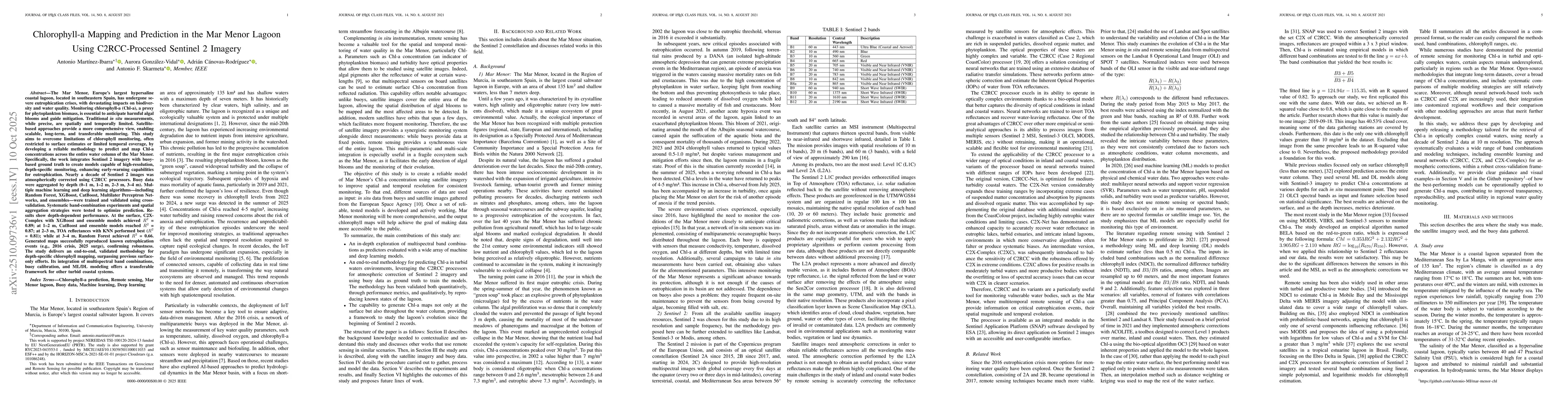Thumbnail for Chlorophyll-a Mapping and Prediction in the Mar Menor Lagoon Using
  C2RCC-Processed Sentinel 2 Imagery