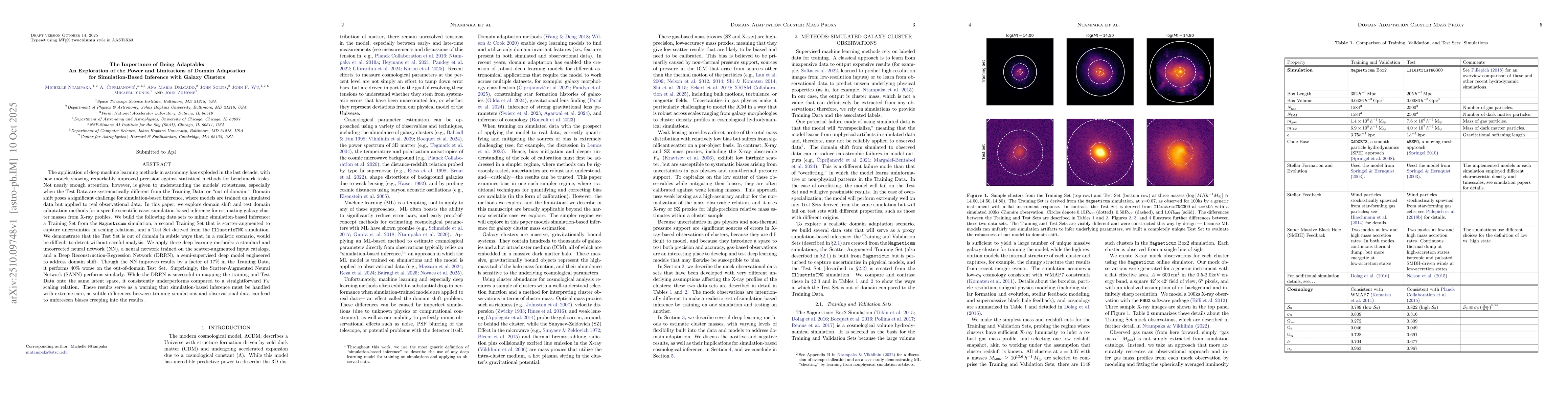 Thumbnail for The Importance of Being Adaptable: An Exploration of the Power and
  Limitations of Domain Adaptation for Simulation-Based Inference with Galaxy
  Clusters