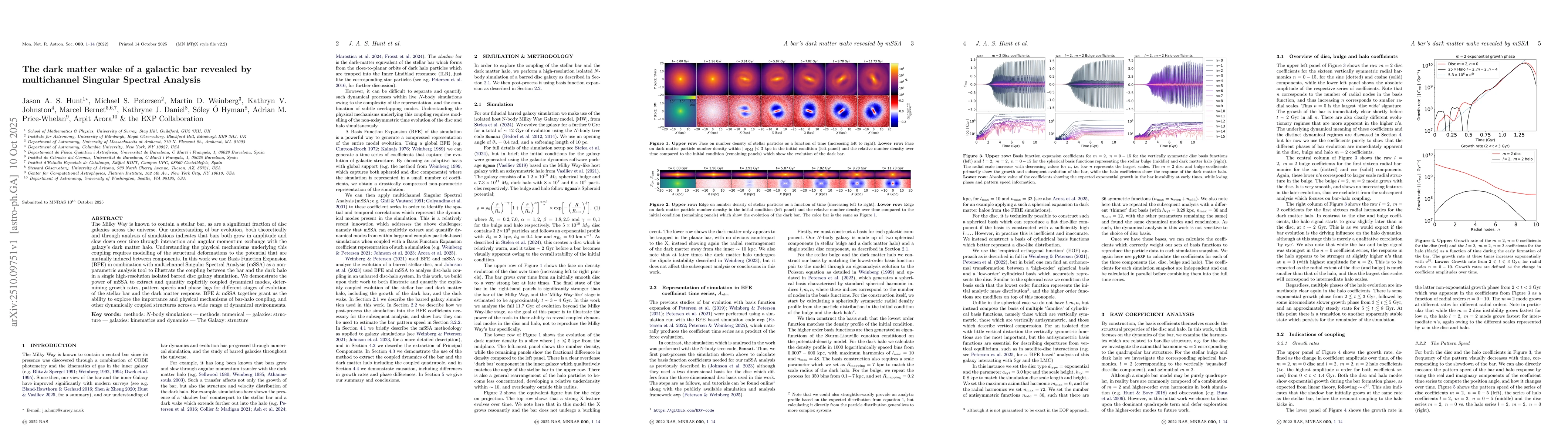 Thumbnail for The dark matter wake of a galactic bar revealed by multichannel Singular
  Spectral Analysis
