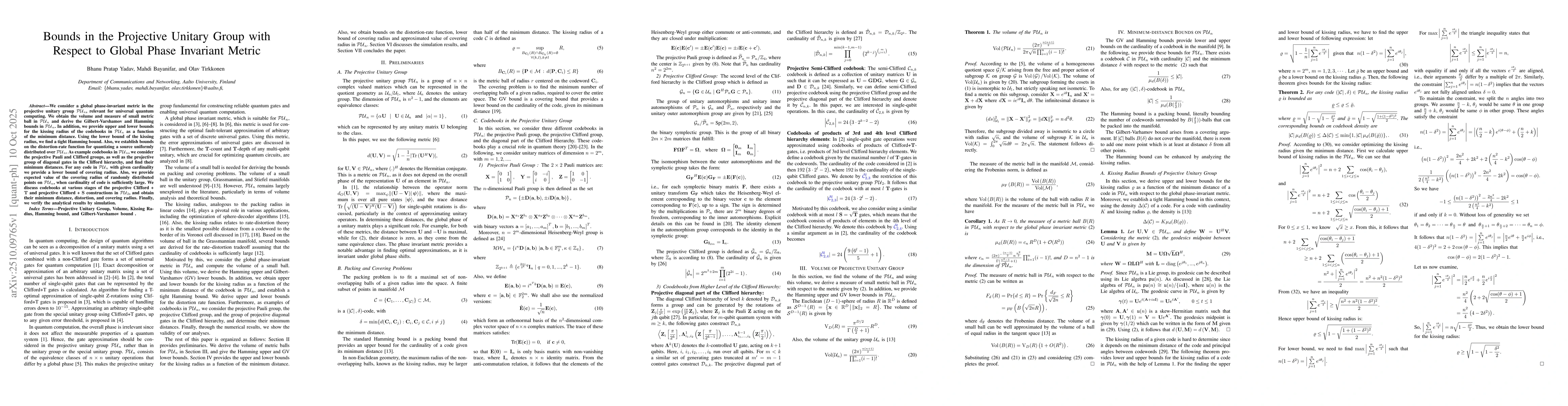 Thumbnail for Bounds in the Projective Unitary Group with Respect to Global Phase
  Invariant Metric