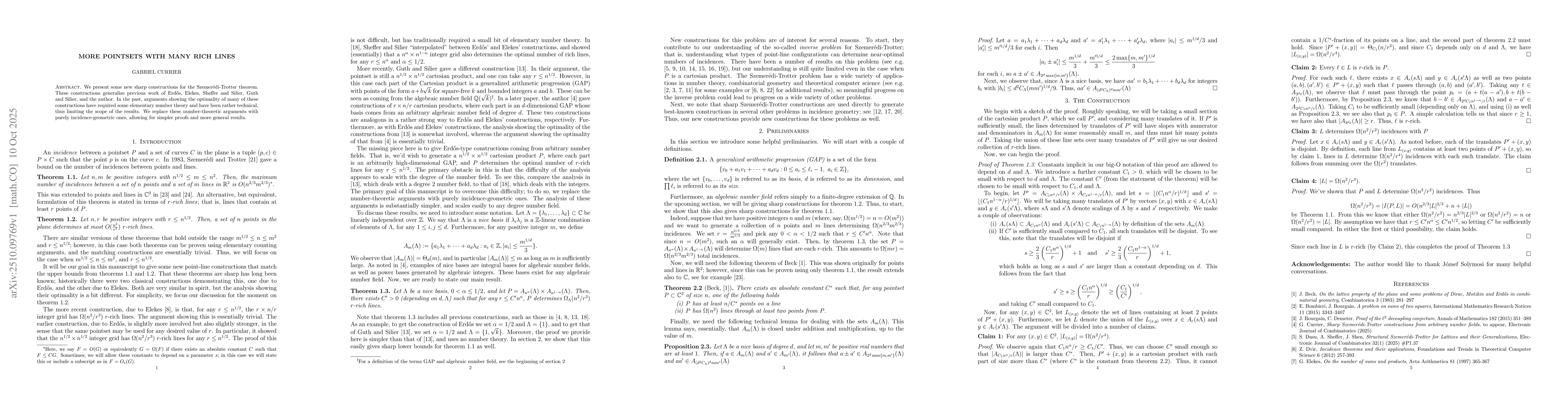 Thumbnail for More pointsets with many rich lines