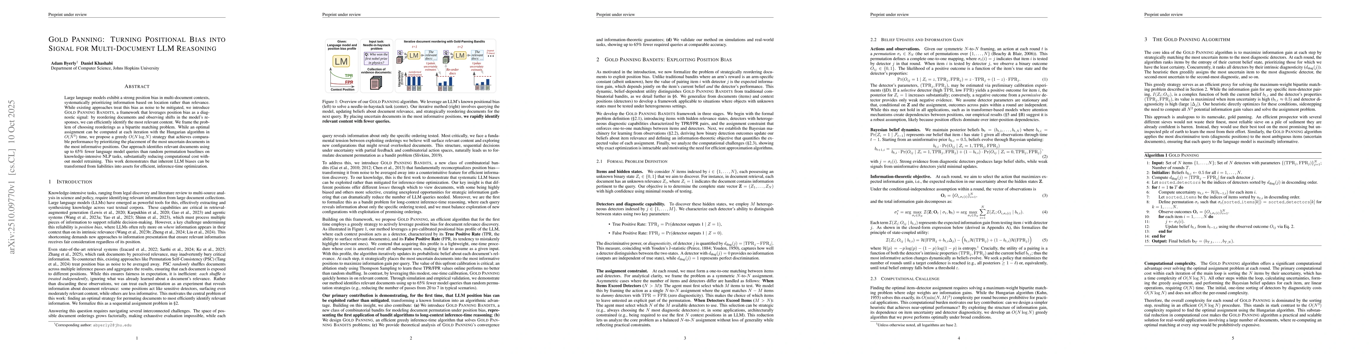 Thumbnail for Gold Panning: Turning Positional Bias into Signal for Multi-Document LLM
  Reasoning