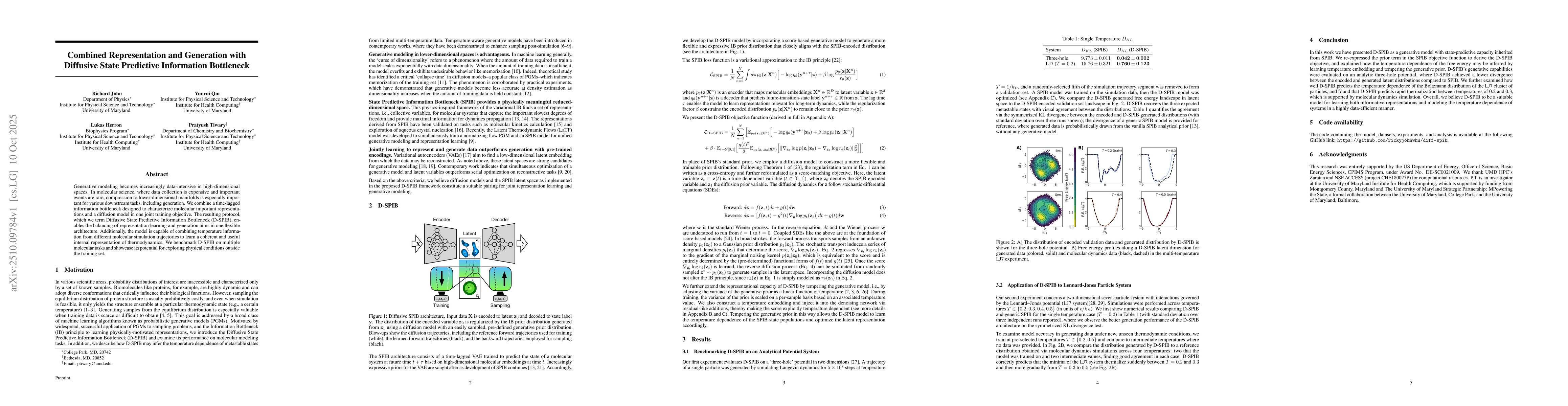 Thumbnail for Combined Representation and Generation with Diffusive State Predictive
  Information Bottleneck
