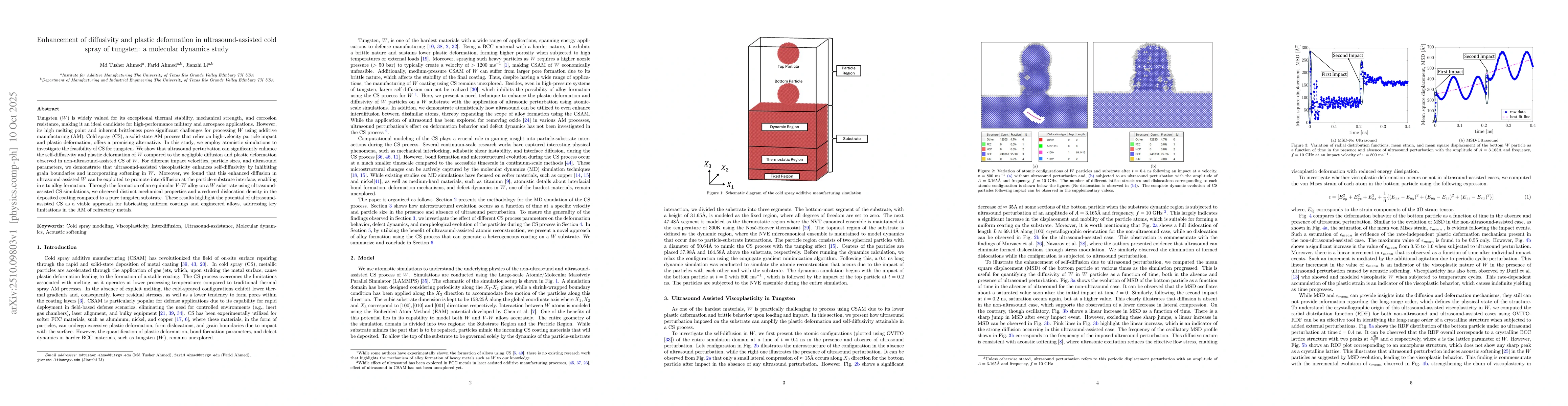 Thumbnail for Enhancement of diffusivity and plastic deformation in
  ultrasound-assisted cold spray of tungsten: a molecular dynamics study
