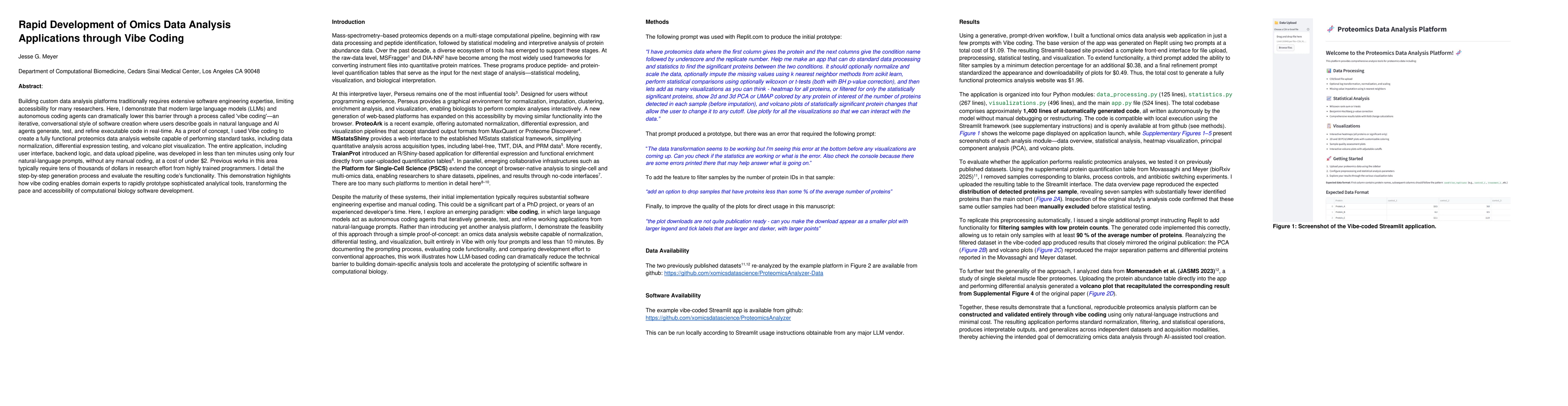 Thumbnail for Rapid Development of Omics Data Analysis Applications through Vibe
  Coding