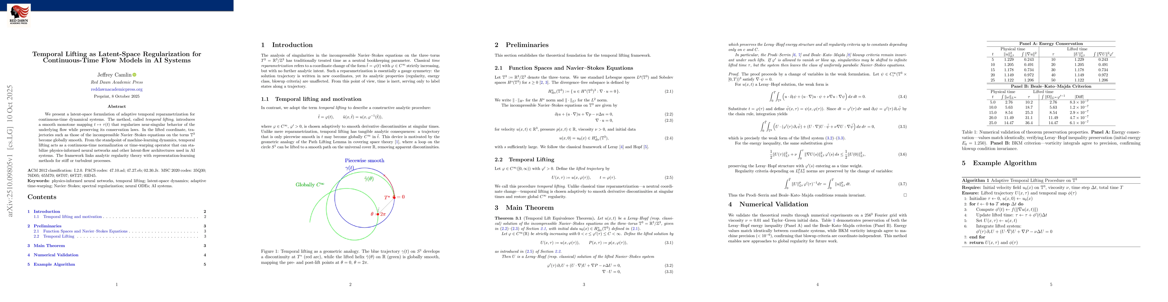 Thumbnail for Temporal Lifting as Latent-Space Regularization for Continuous-Time Flow
  Models in AI Systems