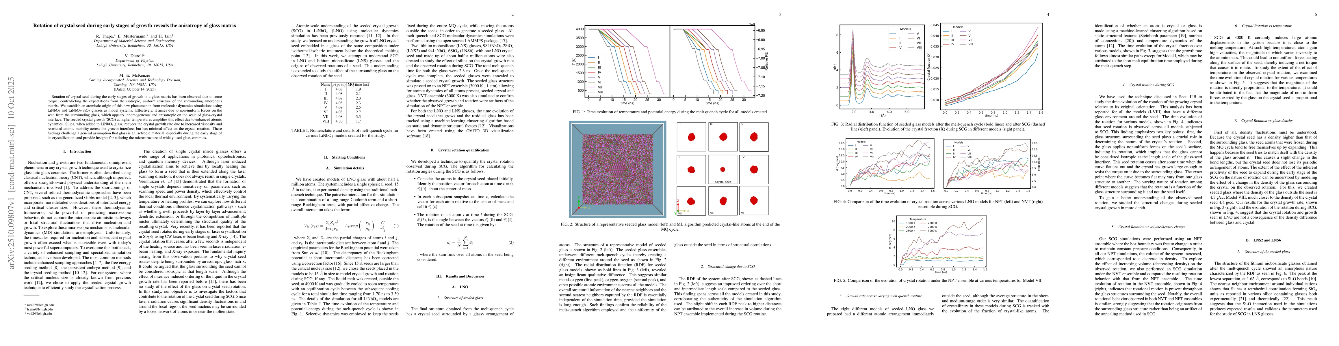 Thumbnail for Rotation of crystal seed during early stages of growth reveals the
  anisotropy of glass matrix