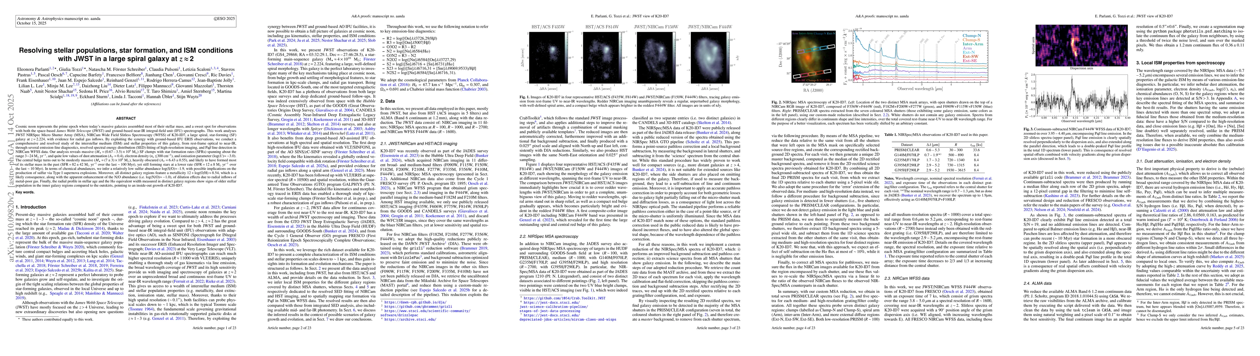 Thumbnail for Resolving stellar populations, star formation, and ISM conditions with
  JWST in a large spiral galaxy at z $\sim$ 2