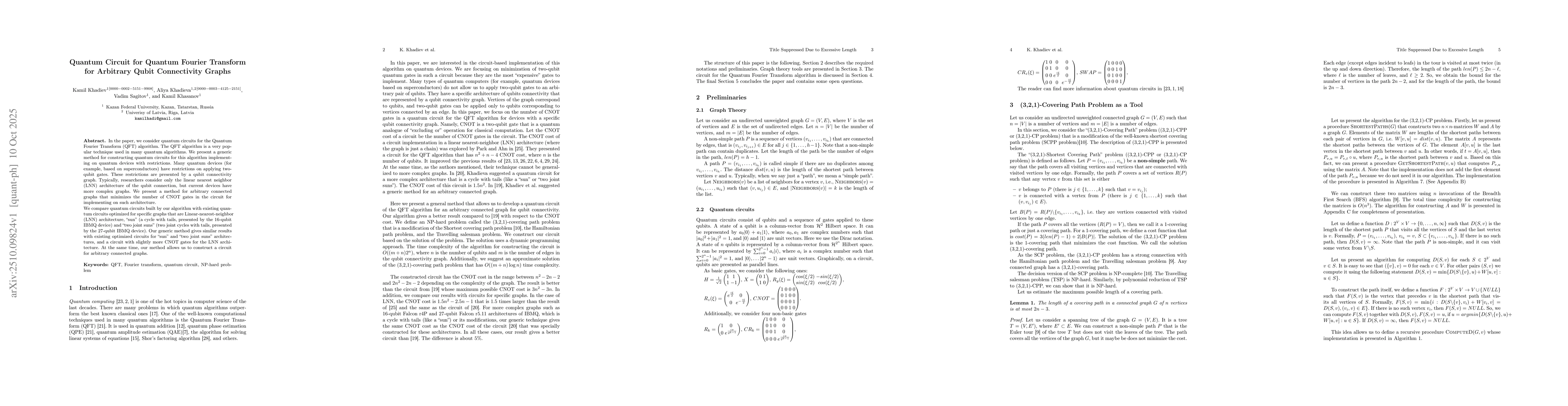 Thumbnail for Quantum Circuit for Quantum Fourier Transform for Arbitrary Qubit
  Connectivity Graphs