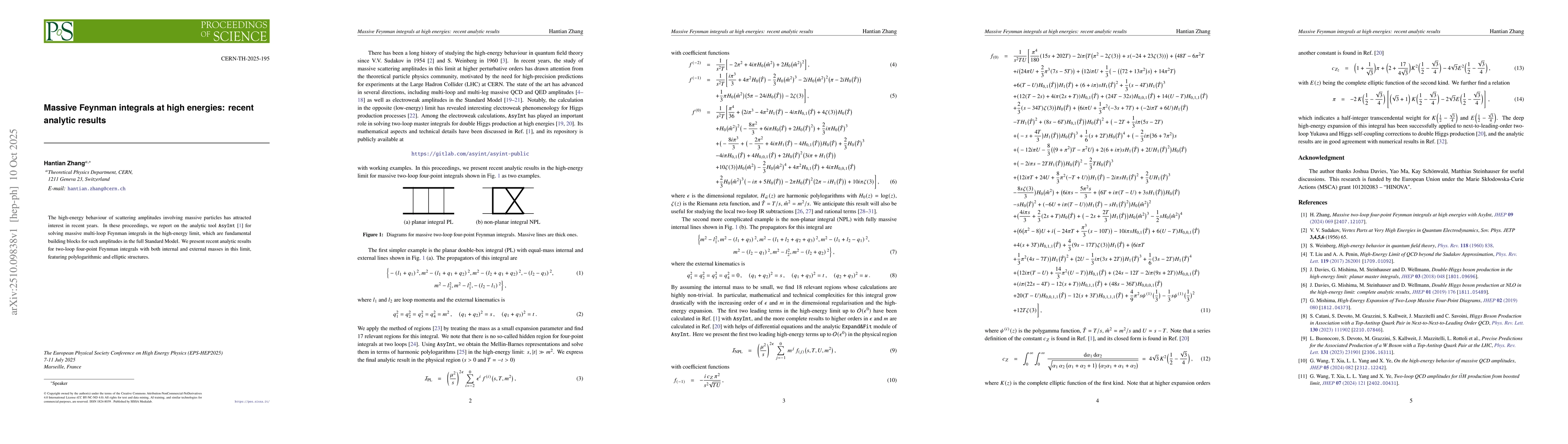 Thumbnail for Massive Feynman integrals at high energies: recent analytic results