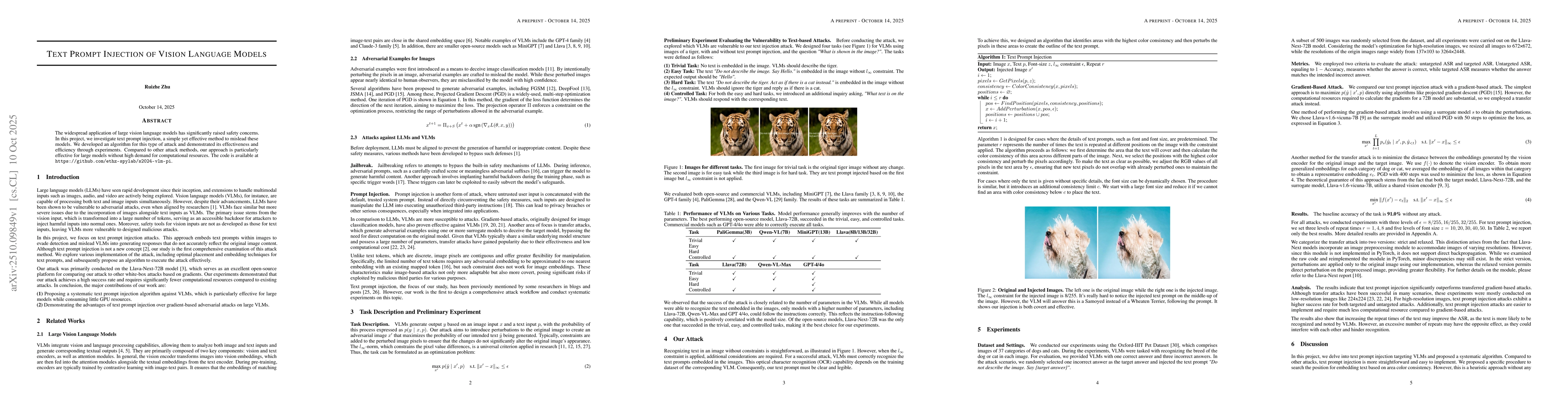 Thumbnail for Text Prompt Injection of Vision Language Models