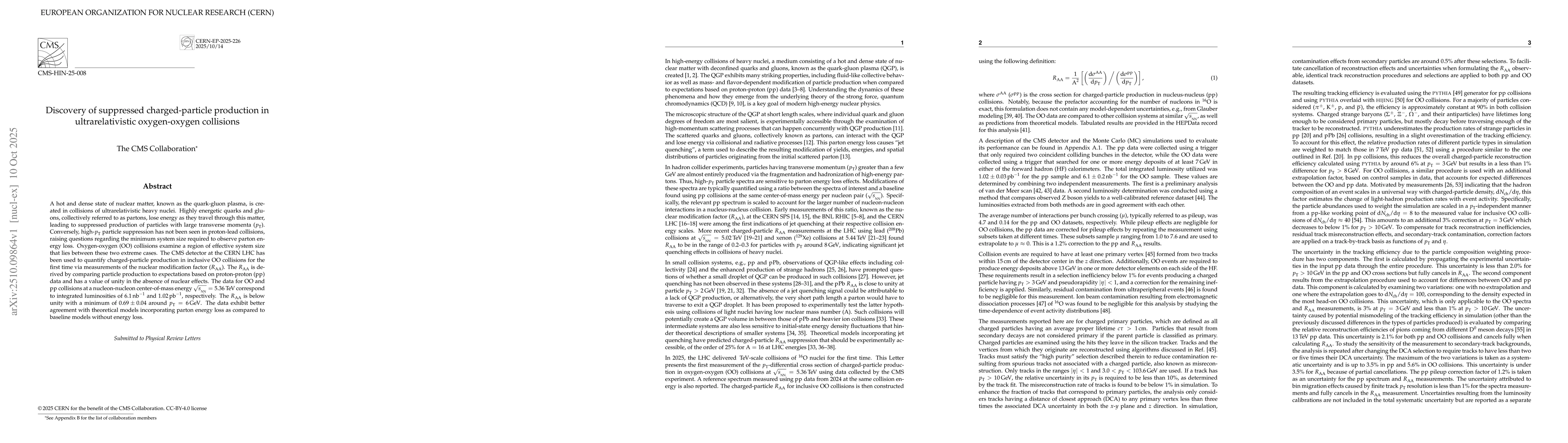 Thumbnail for Discovery of suppressed charged-particle production in ultrarelativistic
  oxygen-oxygen collisions