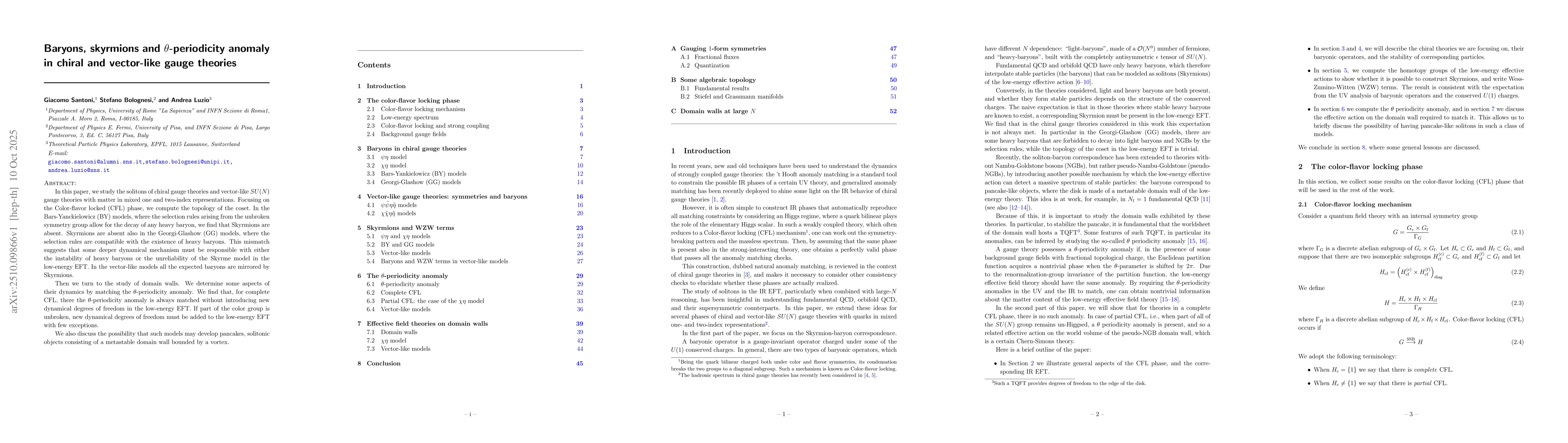 Thumbnail for Baryons, skyrmions and $θ$-periodicity anomaly in chiral and
  vector-like gauge theories