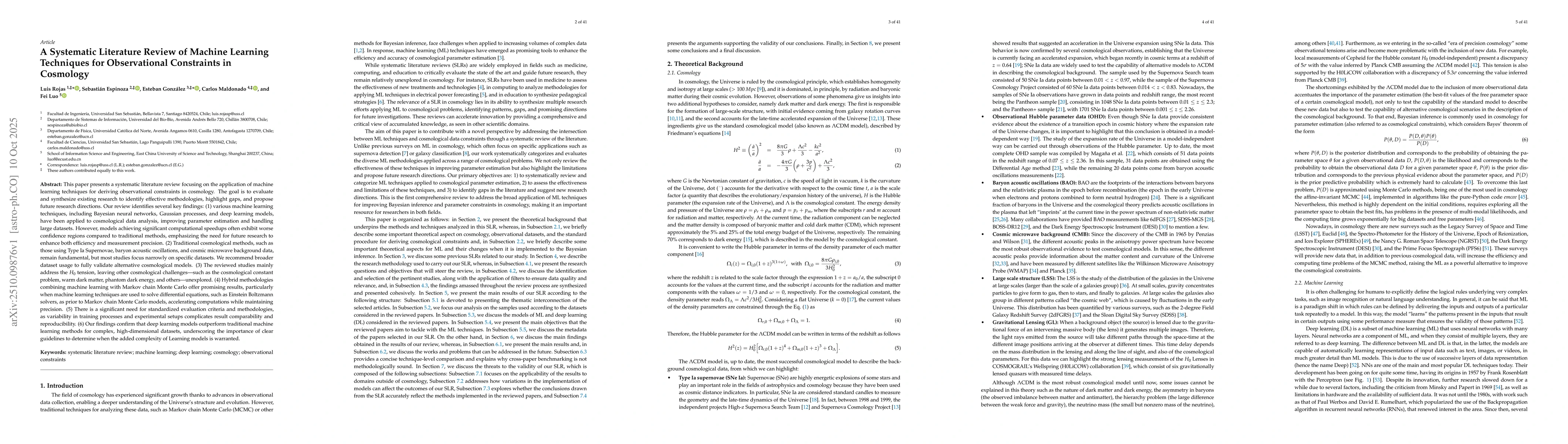 Thumbnail for A Systematic Literature Review of Machine Learning Techniques for
  Observational Constraints in Cosmology