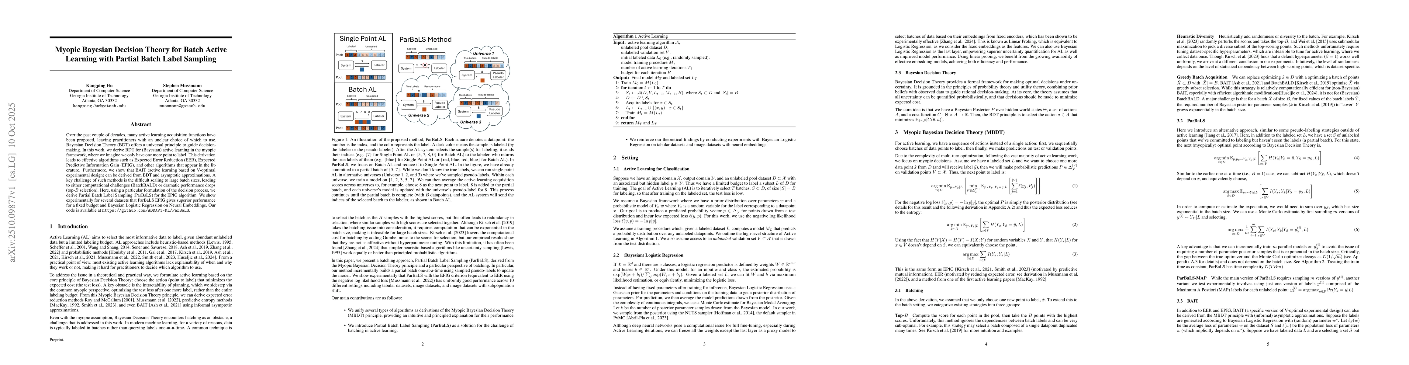 Thumbnail for Myopic Bayesian Decision Theory for Batch Active Learning with Partial
  Batch Label Sampling