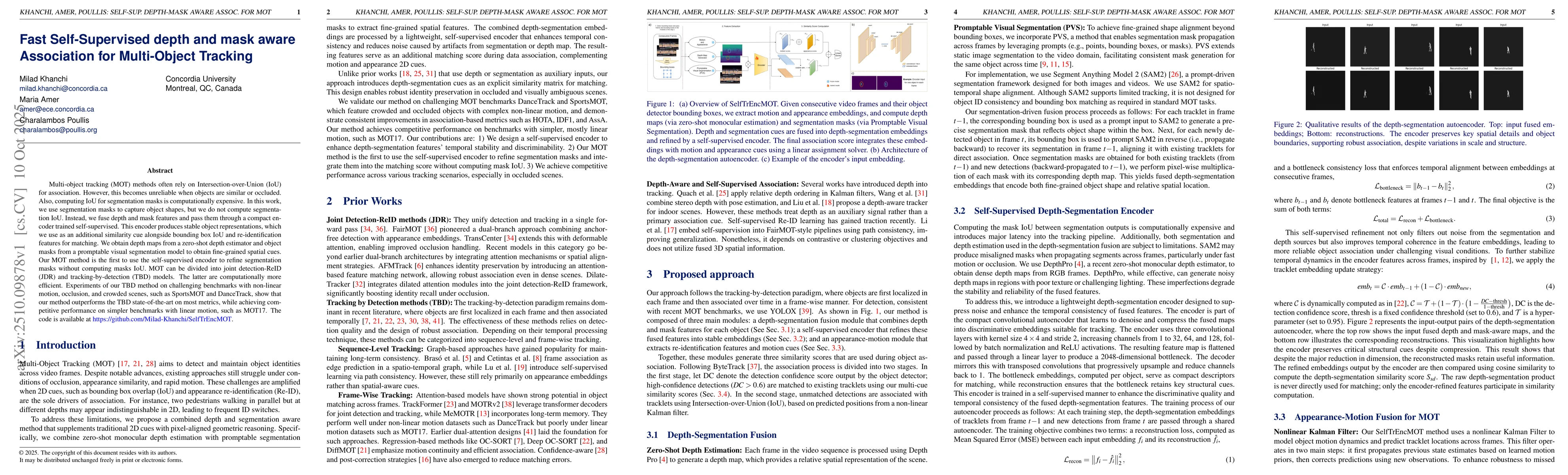 Thumbnail for Fast Self-Supervised depth and mask aware Association for Multi-Object
  Tracking