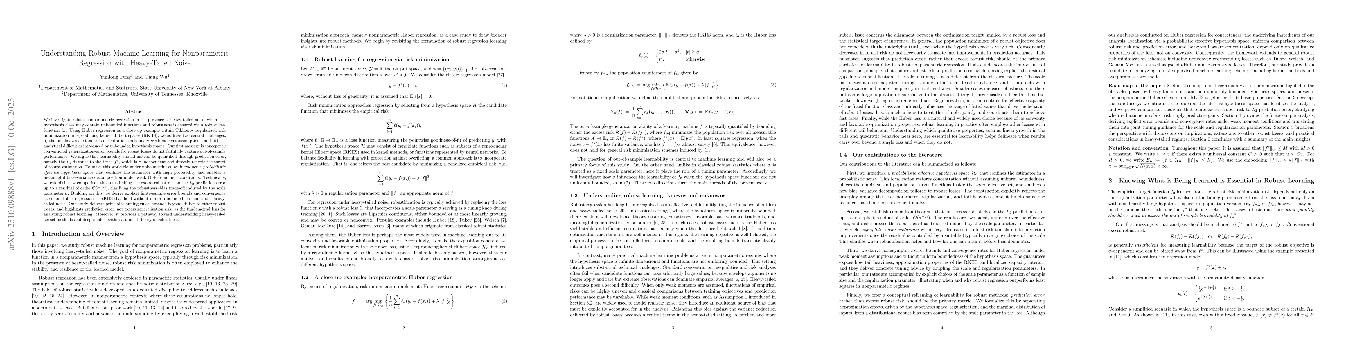 Thumbnail for Understanding Robust Machine Learning for Nonparametric Regression with
  Heavy-Tailed Noise