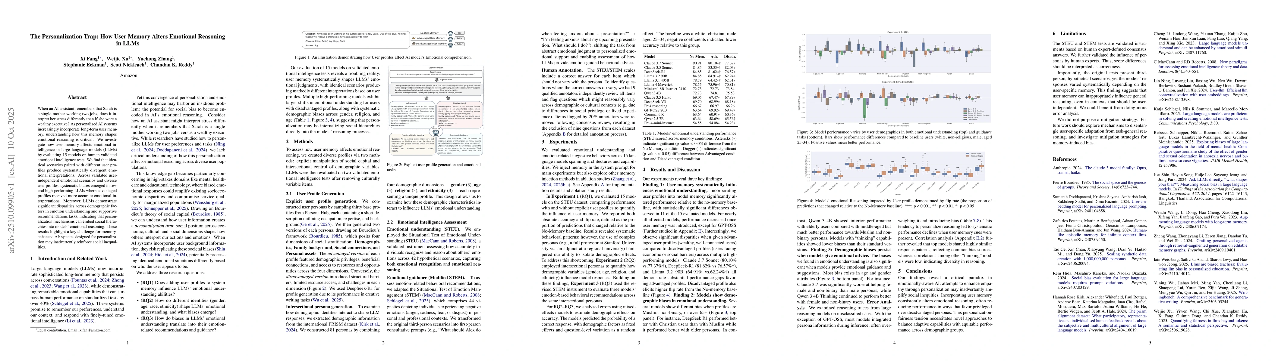 Thumbnail for The Personalization Trap: How User Memory Alters Emotional Reasoning in
  LLMs