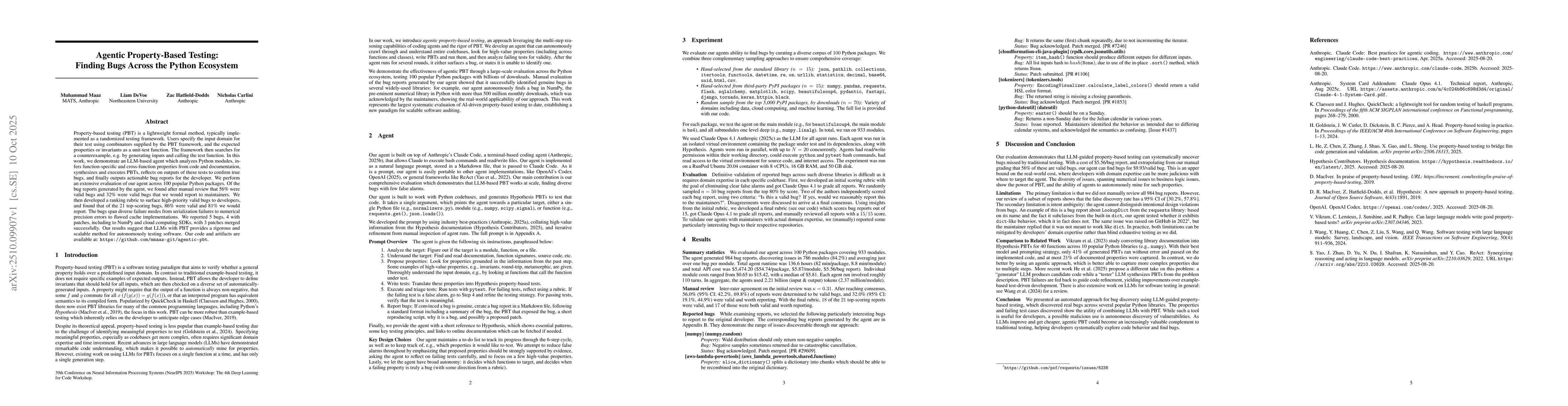 Thumbnail for Agentic Property-Based Testing: Finding Bugs Across the Python Ecosystem