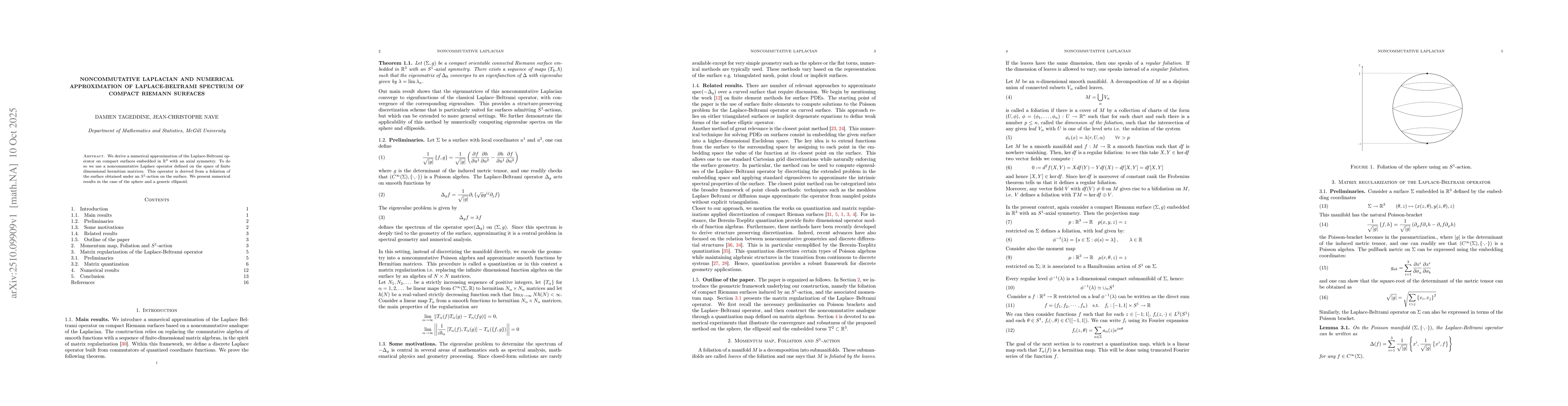 Thumbnail for Noncommutative Laplacian and numerical approximation of Laplace-Beltrami
  spectrum of compact Riemann surfaces