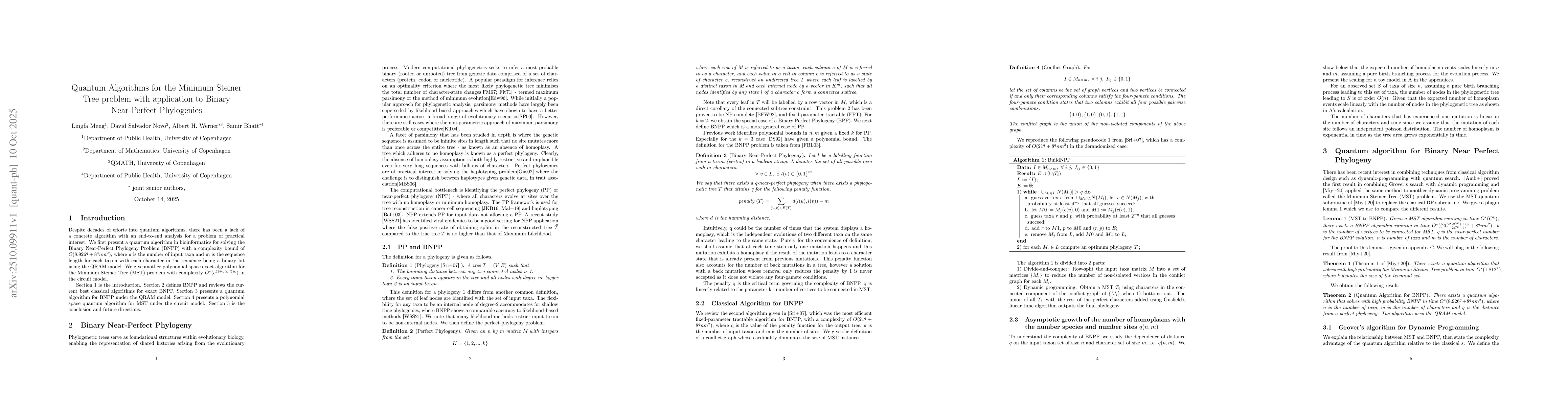 Thumbnail for Quantum Algorithms for the Minimum Steiner Tree problem with application
  to Binary Near-Perfect Phylogenies