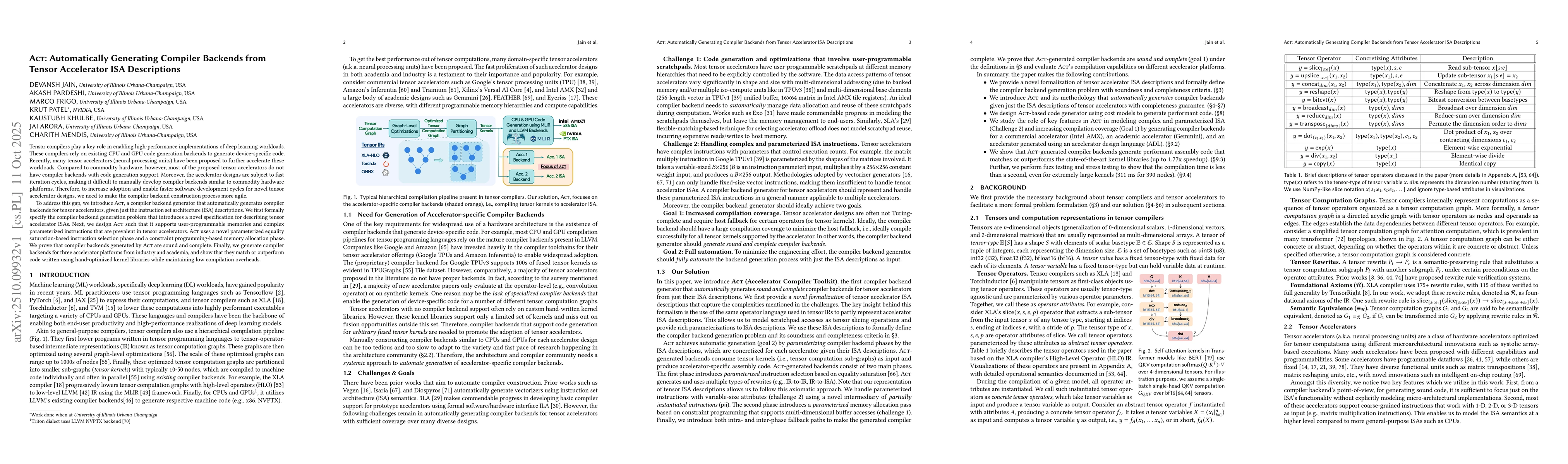 Thumbnail for ACT: Automatically Generating Compiler Backends from Tensor Accelerator
  ISA Descriptions