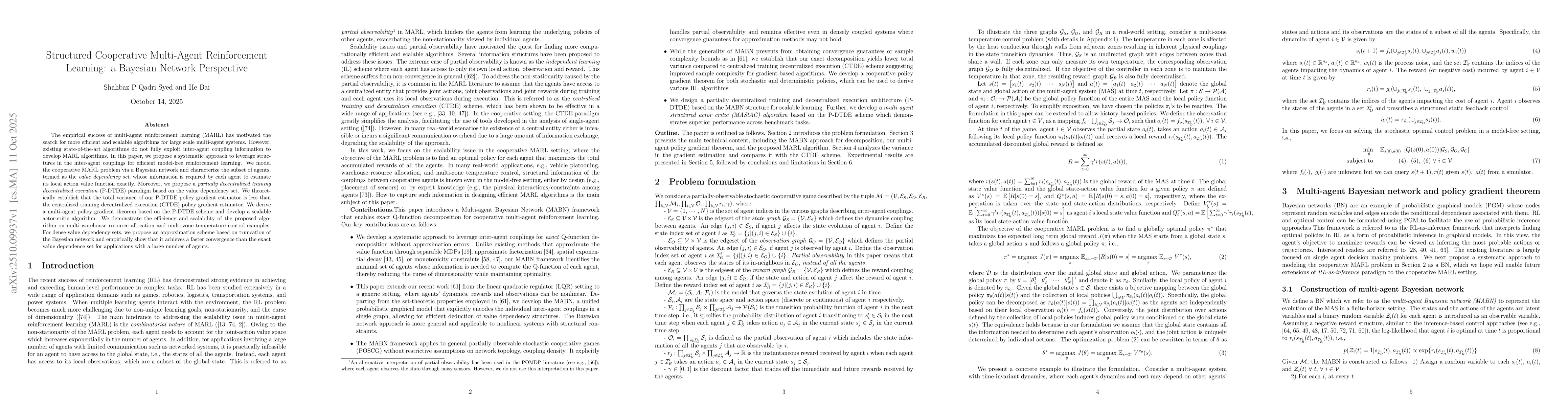 Thumbnail for Structured Cooperative Multi-Agent Reinforcement Learning: a Bayesian
  Network Perspective