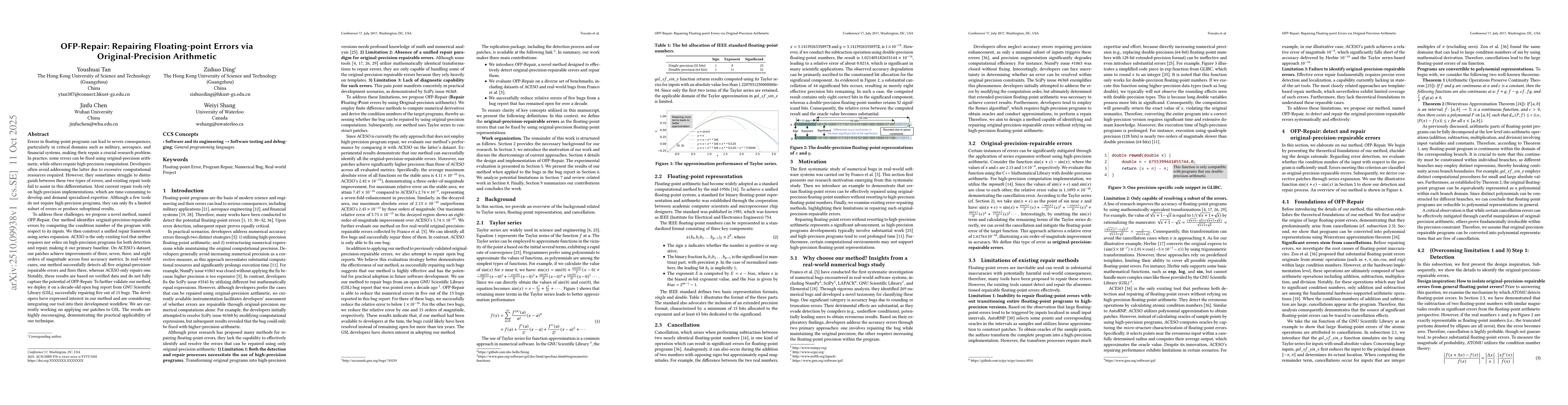Thumbnail for OFP-Repair: Repairing Floating-point Errors via Original-Precision
  Arithmetic