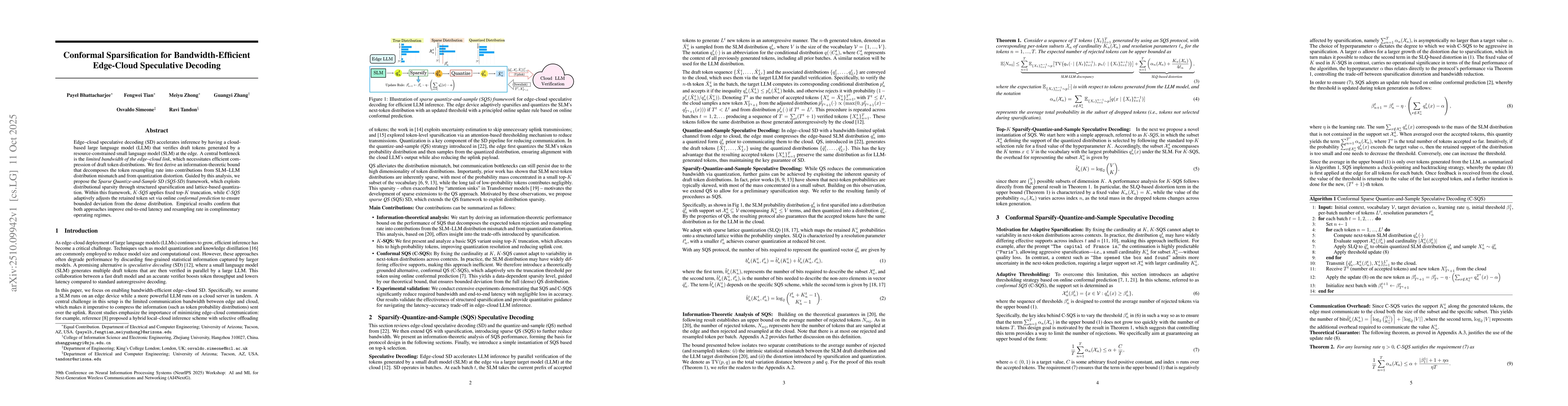 Thumbnail for Conformal Sparsification for Bandwidth-Efficient Edge-Cloud Speculative
  Decoding