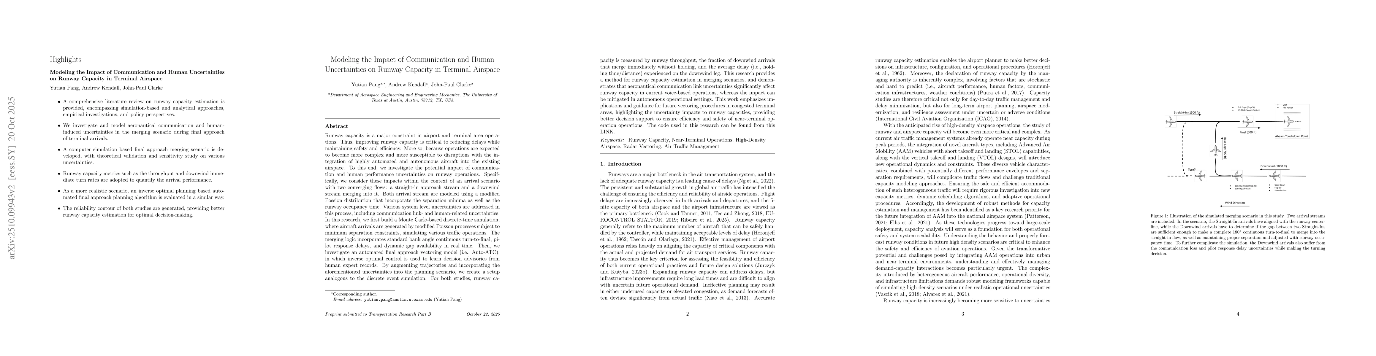 Thumbnail for Modeling the Impact of Communication and Human Uncertainties on Runway
  Capacity in Terminal Airspace