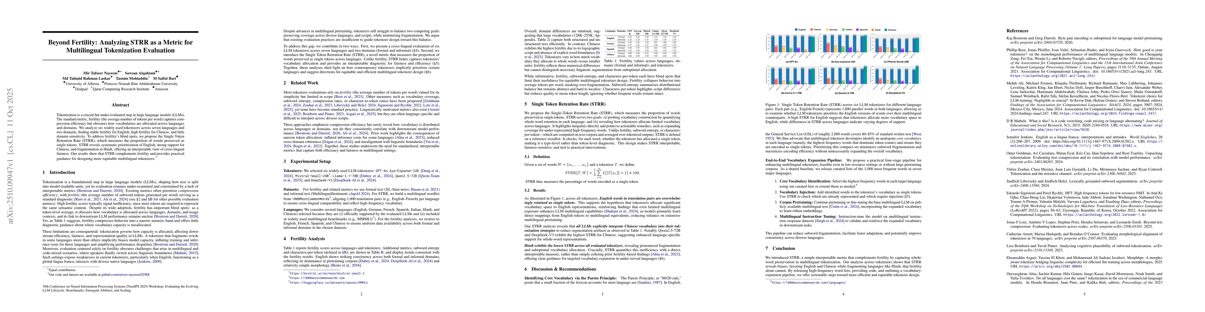 Thumbnail for Beyond Fertility: Analyzing STRR as a Metric for Multilingual
  Tokenization Evaluation