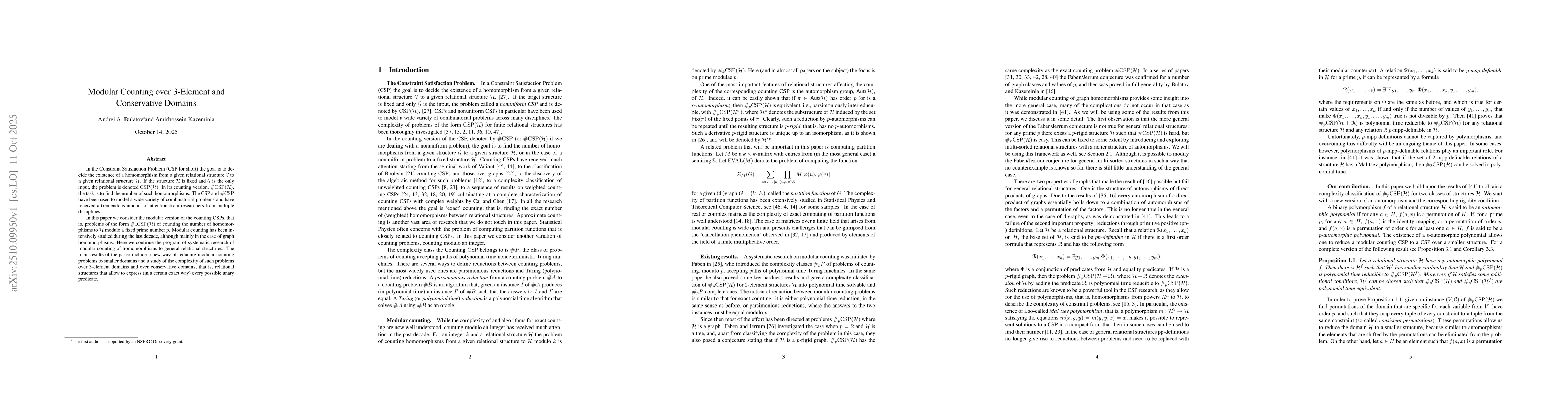 Thumbnail for Modular Counting over 3-Element and Conservative Domains