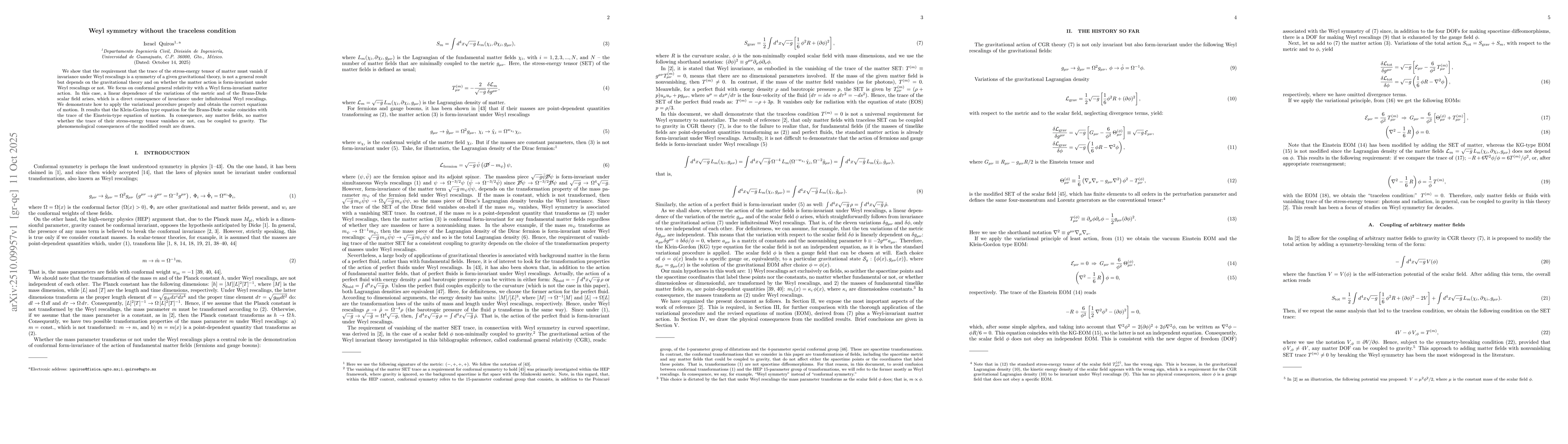 Thumbnail for Weyl symmetry without the traceless condition