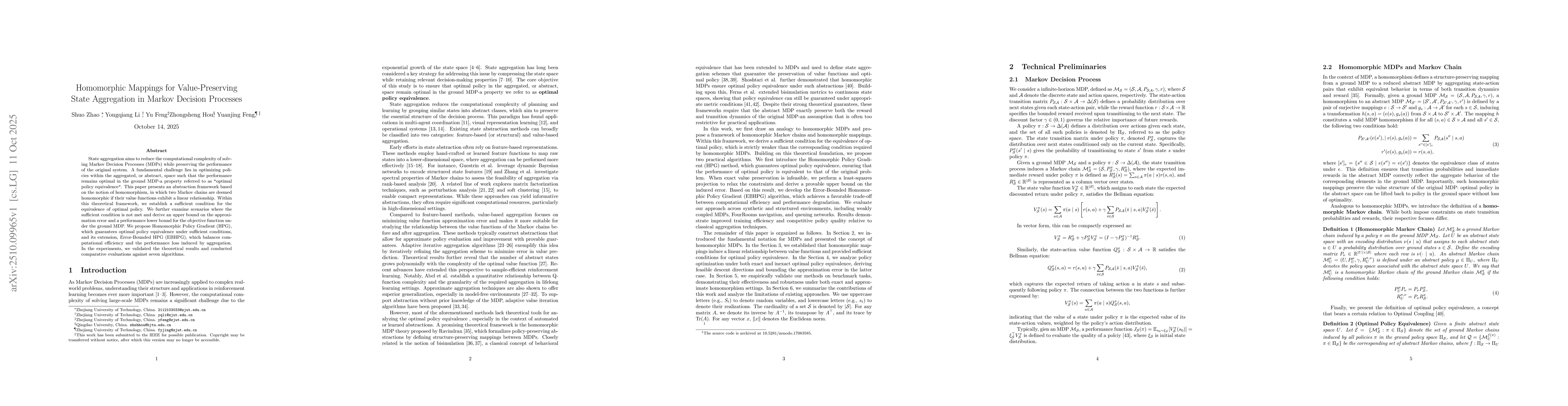 Thumbnail for Homomorphic Mappings for Value-Preserving State Aggregation in Markov
  Decision Processes