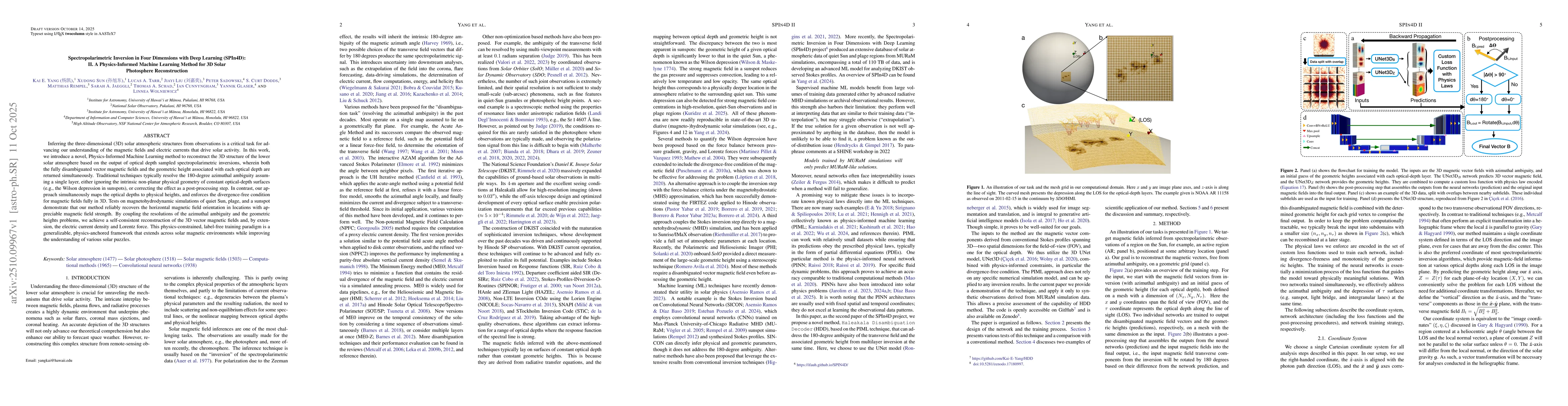 Thumbnail for Spectropolarimetric Inversion in Four Dimensions with Deep Learning
  (SPIn4D): II. A Physics-Informed Machine Learning Method for 3D Solar
  Photosphere Reconstruction