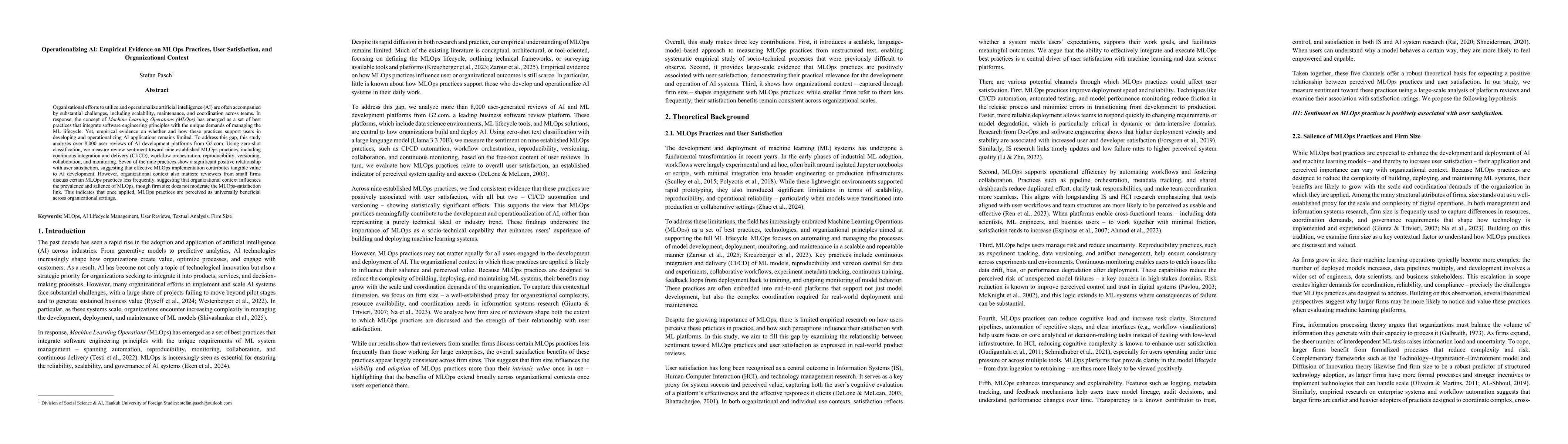 Thumbnail for Operationalizing AI: Empirical Evidence on MLOps Practices, User
  Satisfaction, and Organizational Context