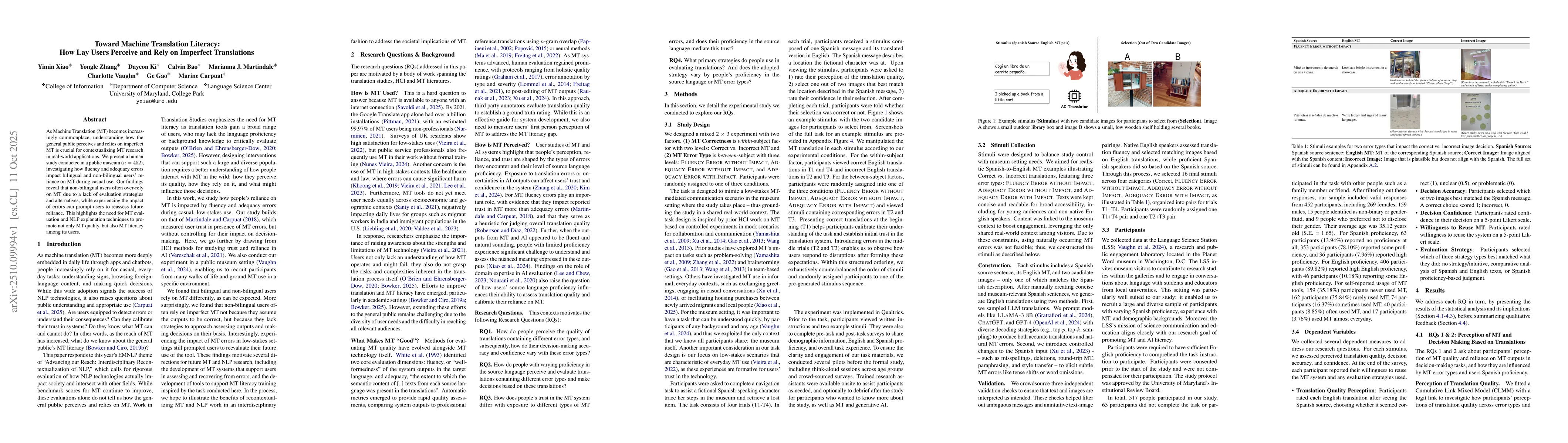 Thumbnail for Toward Machine Translation Literacy: How Lay Users Perceive and Rely on
  Imperfect Translations