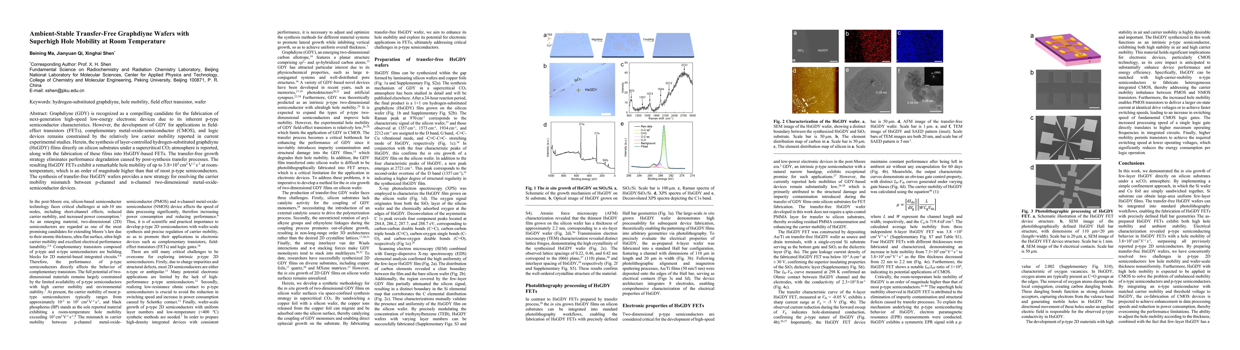 Thumbnail for Ambient-Stable Transfer-Free Graphdiyne Wafers with Superhigh Hole
  Mobility at Room Temperature