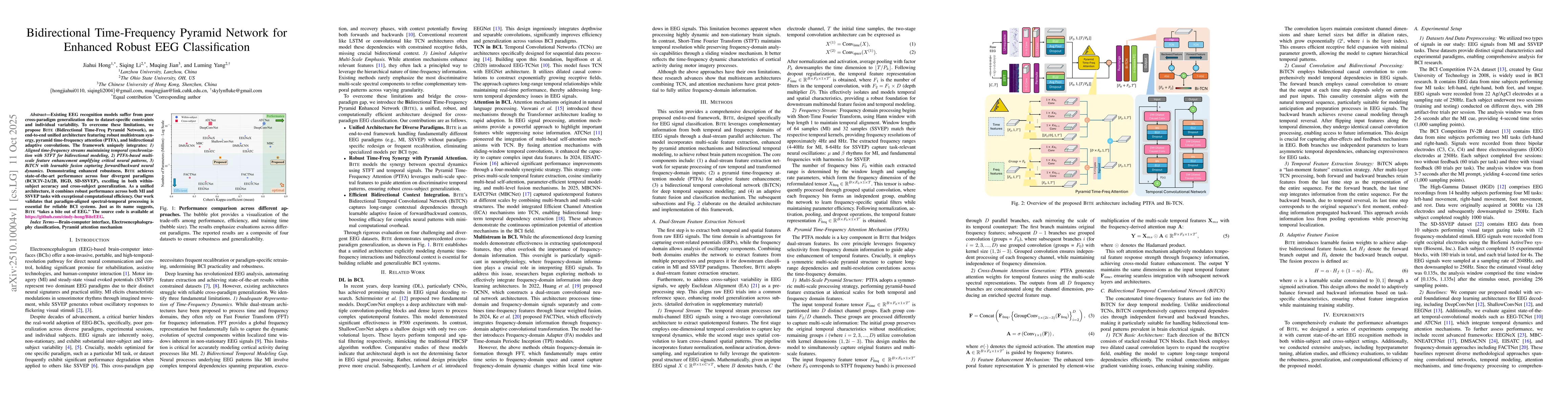 Thumbnail for Bidirectional Time-Frequency Pyramid Network for Enhanced Robust EEG
  Classification