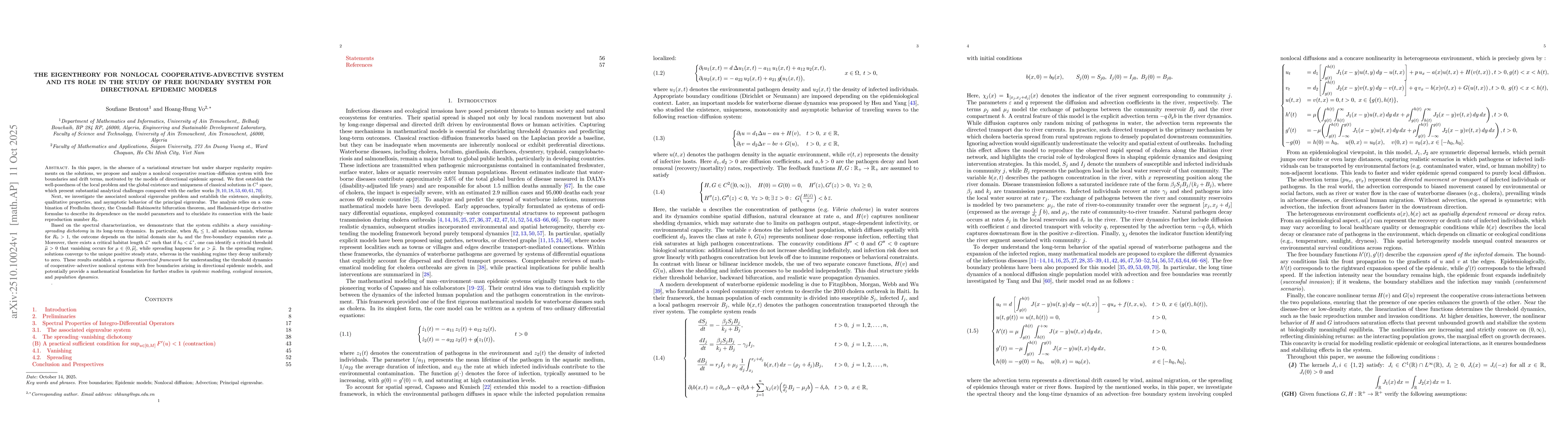 Thumbnail for The eigentheory for nonlocal cooperative-advective system and its role
  in the study of free boundary system for directional epidemic models