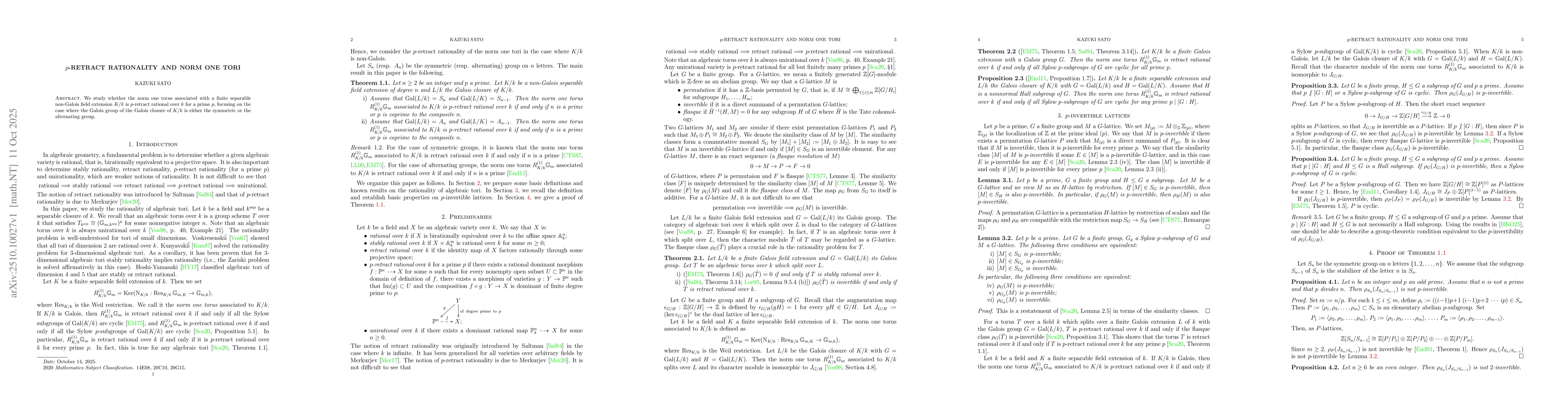 Thumbnail for $p$-retract Rationality and Norm One Tori