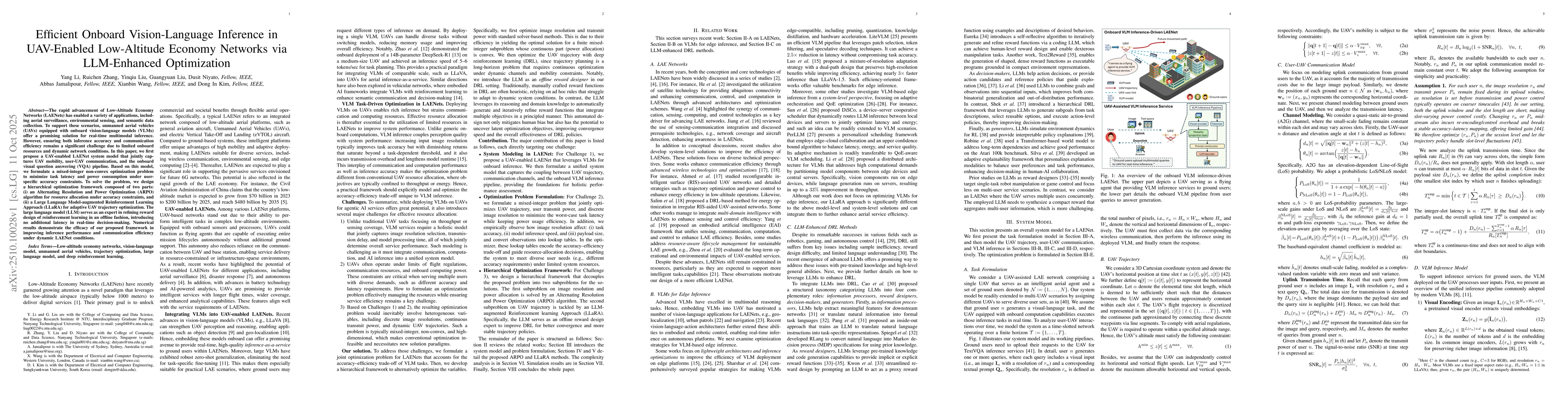 Thumbnail for Efficient Onboard Vision-Language Inference in UAV-Enabled Low-Altitude
  Economy Networks via LLM-Enhanced Optimization