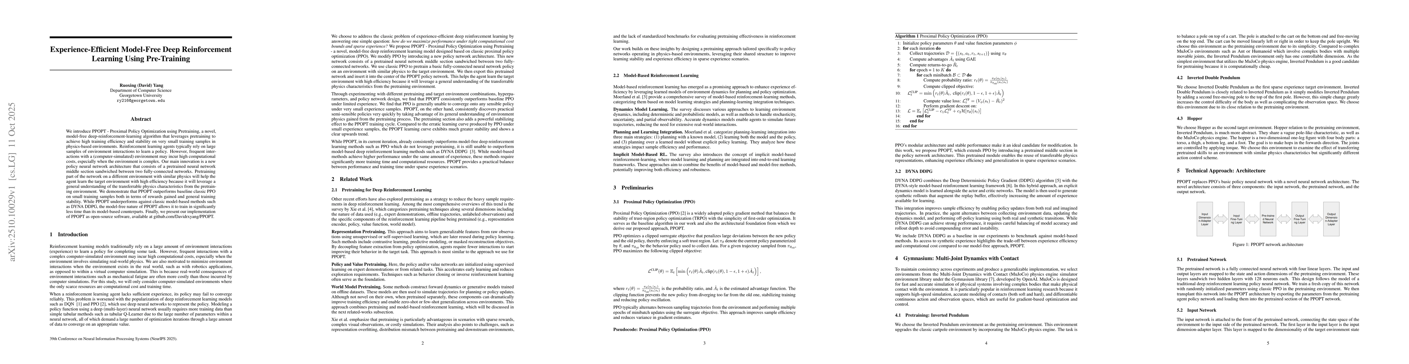 Thumbnail for Experience-Efficient Model-Free Deep Reinforcement Learning Using
  Pre-Training