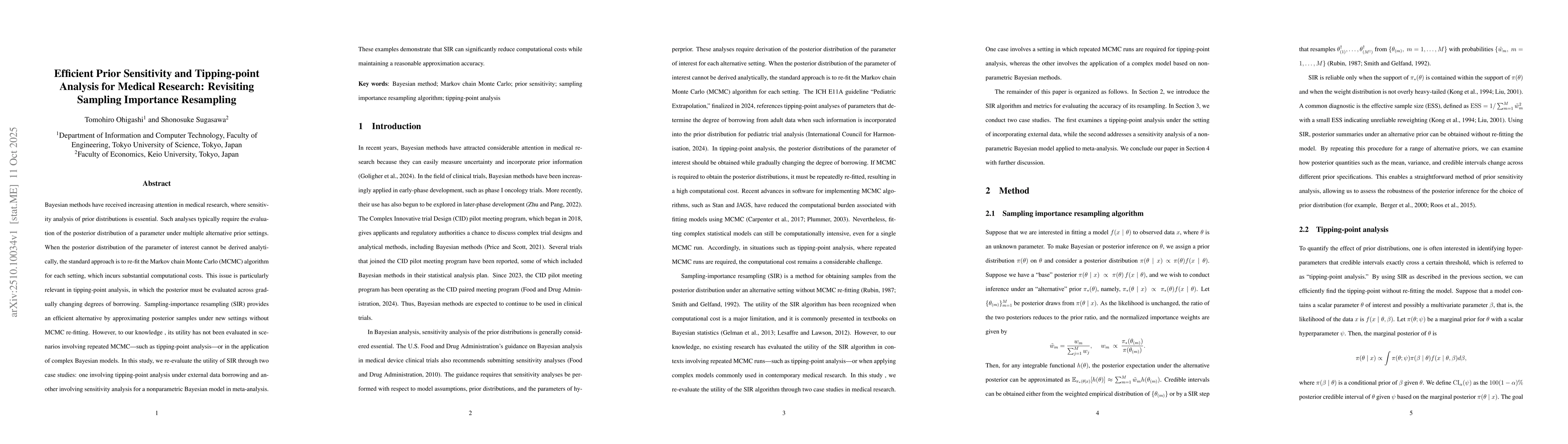 Thumbnail for Efficient Prior Sensitivity and Tipping-point Analysis for Medical
  Research: Revisiting Sampling Importance Resampling