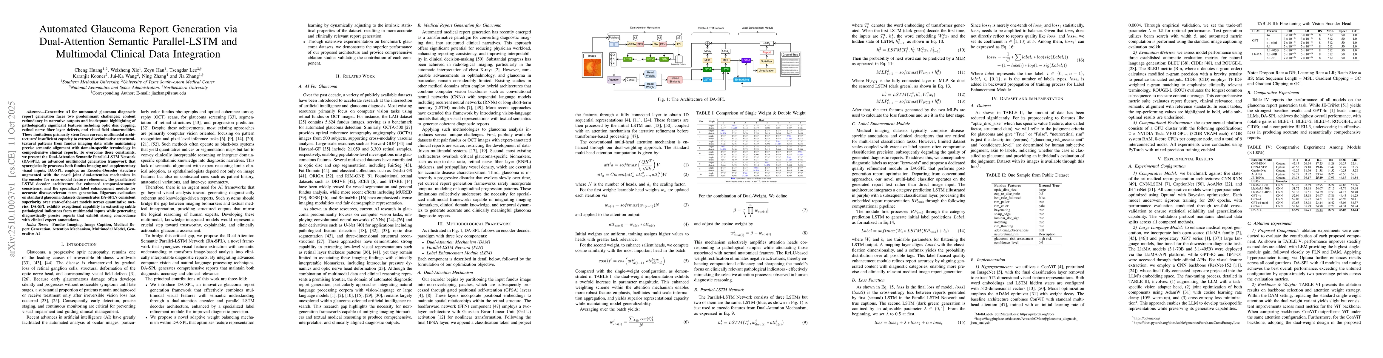 Thumbnail for Automated Glaucoma Report Generation via Dual-Attention Semantic
  Parallel-LSTM and Multimodal Clinical Data Integration